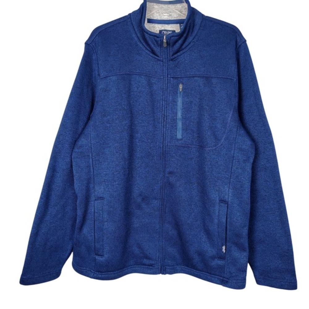 Chaps Mens XL Blue Heathered Full Zip Sweater Fleece Jacket‎ Pocket outdoor